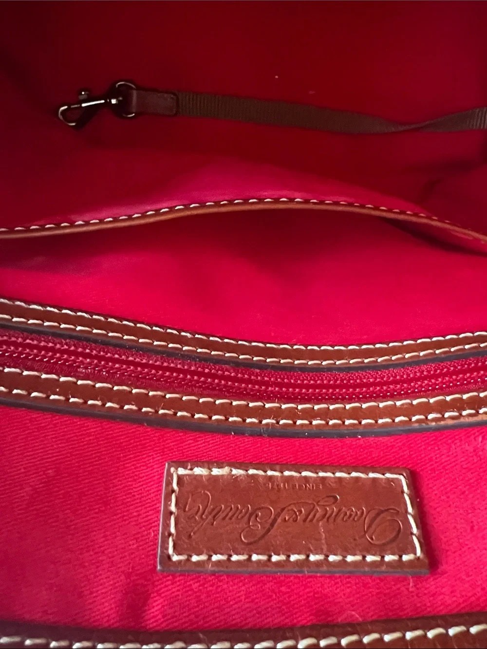 Dooney & Bourke Green Pebbled Leather Satchel with Brown Trim and Strap